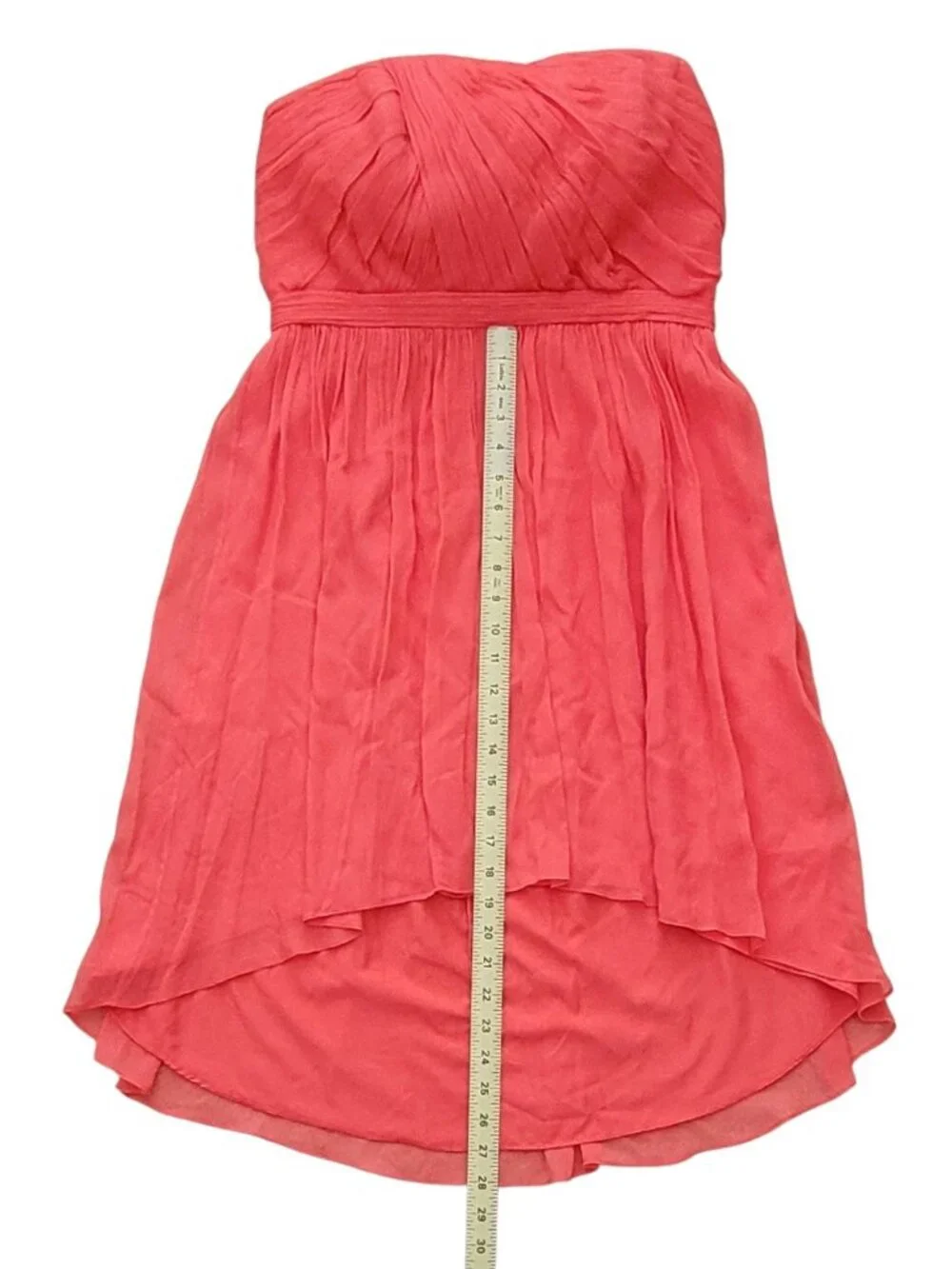 J. Crew Mindy Strapless Hi-Low Cocktail Bridesmaid Dress Coral Silk Size 10